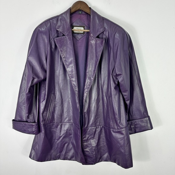Toffs Jackets & Blazers - Toffs Jacket Womens L Purple Leather Open Front Mob Wife Y2K Mod Retro 80s Vtg